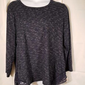 Style&Co Plus Navy Blue Marled Top with Lace Sz 2X